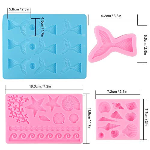 BAKHUK 4pcs Seashell Mermaid Tail and Seaweed Mold for Making Chocolate and Candy, Decorating Marine Themed Cakes