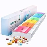 Keenhealth Pill Organizer 7 Day - Weekly 1-Row Medicine Box - Colored Lids with Durable Silk Print - Pill Sorter for Small and Large Pills - 7 Pill Boxes for Supplements and Medication