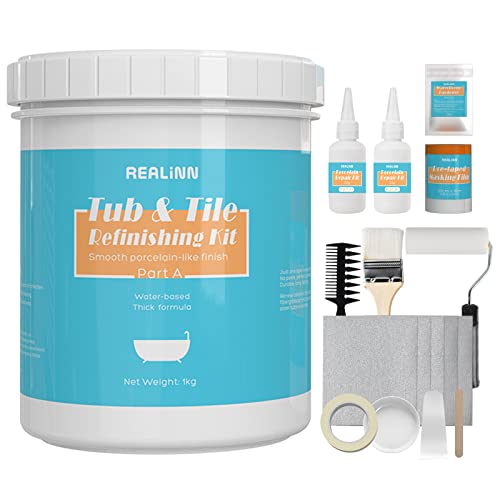 REALINN Tub and Tile Refinishing Kit 35 Oz White, with Porcelain Chips