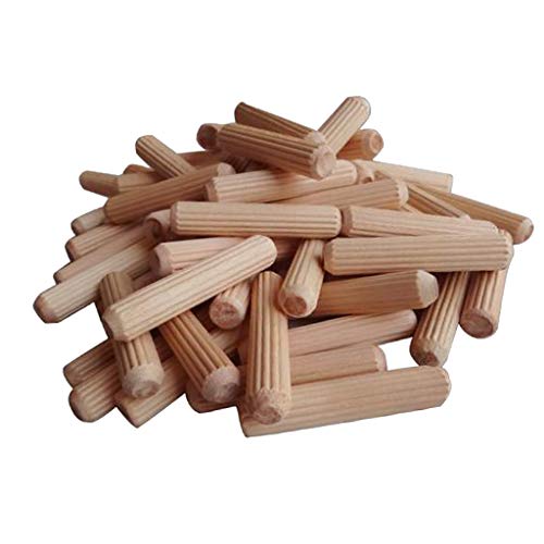 100Pcs Wooden Dowel Cabinet Drawer Round Fluted Wood Craft Dowel Pins Rods Set Furniture Fittings - 6x40mm