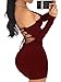 TOB Womens Sexy Off Shoulder Backless Lace Up Club Bodycon Mini Dress Wine Red, Small