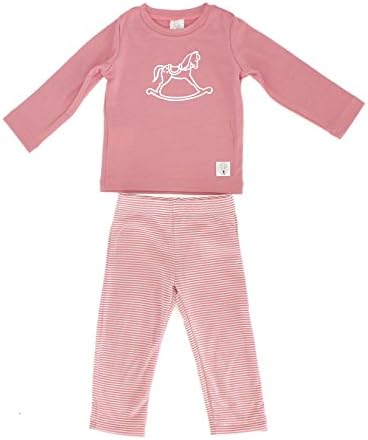 Three Bags Full Baby Merino Wool Set Rocking Horse Top and Pants 6-12 mths Pink