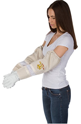 Beekeeping Gloves (XX-Large) Ventilated Sleeves - Elastic Sting Proof Gauntlet Cuffs Genuine Cow Leather Long Thick Sleeves Apiary Vented Bee Gloves Professional or Beginning Beekeeper