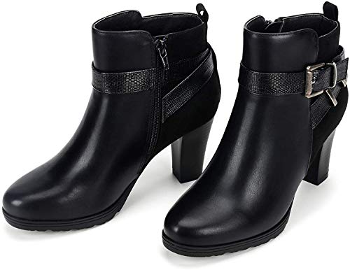 Mysoft Women's Ankle Boots – Chunky Stacked Heel, Zipper Booties, Waterproof PU, Wide Sizes Available, Brown, Size 6 - View #6