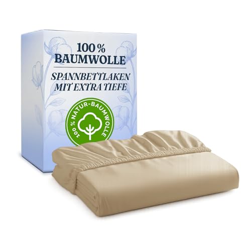 Spannbettlaken 200 X 200 Cm - Tiefes 30 Cm (12&Quot;) - 100% Baumwolle Sateen, 400 Fadenzahl, Gebürstet &Amp; Weich - Strapazierfähig, Atmungsaktiv &Amp; Oeko-Tex Zertifiziert - Premium Bettlaken - Creme
