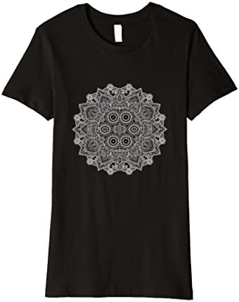 Womens Mandala T-Shirt: Cosmic Geometry Lotus Flower Fractal White XL Black