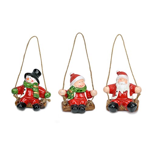 Evelyne GMT-10310-3 3-Piece Set Holiday Season Ceramic Christmas Haning Ornaments Decorative Display - Santa Claus - Thumbnail 5