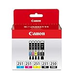 Canon PGI-250XL Black High Yield and CLI-251 B/C/M/Y Black & Color Ink Cartridges (6432B011), Combo 5/Pack