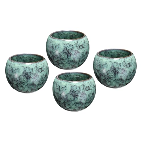 HARFINGTON 4pcs Chinese Japanese Ceramic Teacups 5.07 Oz Handmade Gong Fu Tea Set Ceramic Glaze-Changed No Handle Small Tea Cup for Mate Tea Coffee Wine Drinks Home and Gifts, Green