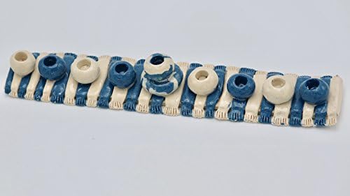 Unusual "flying scarves" blue and white porcelain Hanukkah menorah