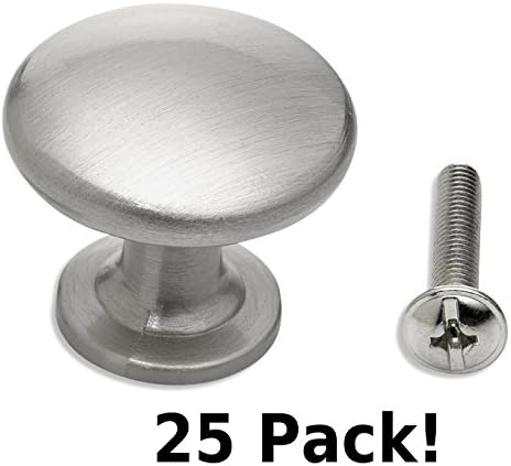 Round Cabinet & Drawer Knobs — Round, Kitchen Cabinet, Bathroom. Brushed Satin Nickel, 1-3/16 inch. (25 Pack) by Frontier Hardware