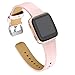 bayite Leather Bands Compatible with Fitbit Versa/Versa 2, Slim Wristband Replacement Accessories Fitness Classic Straps Women Men, Pink