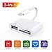 Card Camera Reader, SD Card Reader, Trail Game Camera SD&TF Card Reader, 3 in 1 Lightning to Camera Card Reader, Lightning to USB 2.0 Female OTG Adapter for iPhone/iPad [No Need APP](White)