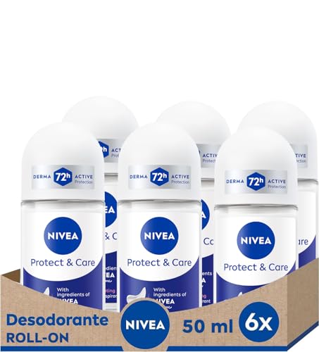 Protege & Care Roll-on Lot de 6 (6 x 50 ml), déodorant anti-transpirant au parfum de NIVEA Creme, déodorant roll on avec 0% d'alcool