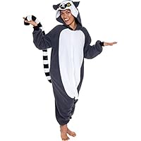 Silver Lilly Unisex Adult Pajamas - Plush One Piece Cosplay Lemur Animal Costume (Gray / White, X-Large)