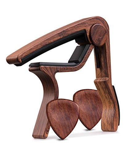 TimbreGear Rosewood Color Guitar Capo REAL WOOD PICKS INCLUDED (2) Set For Acoustic Guitar, Electric Guitar Quick Change For Easy Transpose (1 pack, rosewood)