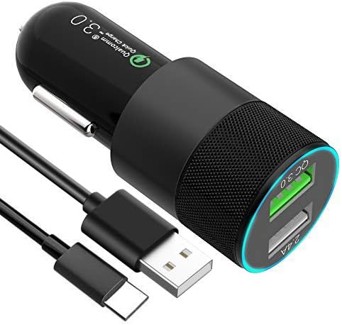 USB C Car Charger, Quick Charge 3.0+2.4A Dual Port 30W Fast USB Car Charger Adapter with 3FT/1M USB C Cable for Samsung Galaxy Note 9/S9/S9 Plus, Note 8/S8/S8 Plus,LG G5,G6,V20,V30