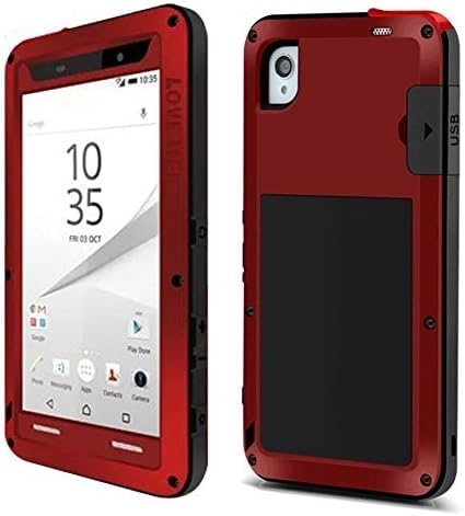 Xperia Z5 Compact Case,LOVE MEI Shockproof Waterproof Aluminum Metal Gorilla Glass Protection Case Cover for Sony Xperia Z5 Compact 4.6 Inch(Red)