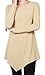 [DRSKIN] Women Handkerchief Hem Long Sleeve Tunic Top (XL, Beige)