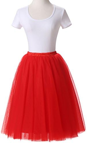 JoJoBridal Women's Tulle Tutu Ballet Multi-Layer Ruffle Crinoline Petticoat Underskirt Skirts Red L