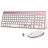 Wireless Keyboard and Mouse Combo, FENIFOX 2.4G USB Ergonomic Compact Whisper Quiet QWERTY for Mac iMac Windows PC Computer Laptop TV (Rose Gold)
