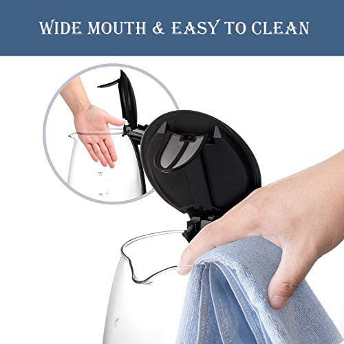 Glass Electric Kettle(BPA-Free), 1500W Fast Water Boiler with LED Indicator 1.7 Liter Cordless Hot Water & Tea Heater with Auto Shut-Off and Boil-Dry Protection, British Otter Thermostat Control, Easy to Clean by CHEW FUN