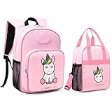 mommore Cute Unicorn Kids Backpack with Insulated Lunch Bag for Boys/Girls, Pink