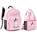 mommore Cute Unicorn Kids Backpack with Insulated Lunch Bag for Boys/Girls, Pink