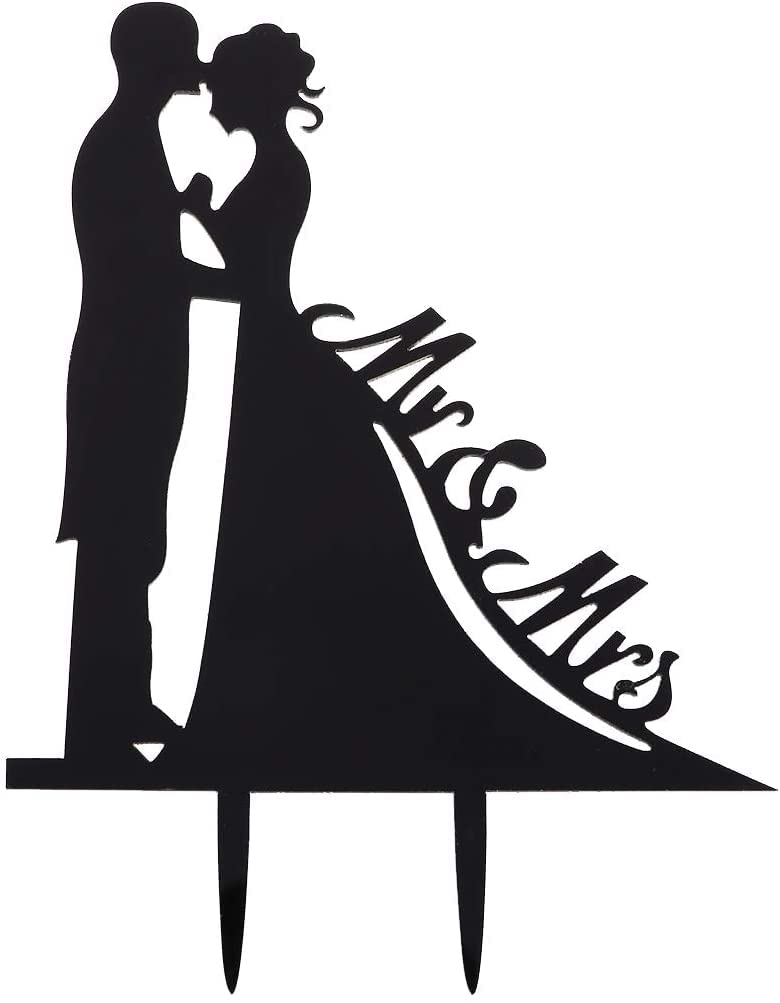 VORCOOL Wedding Cake Topper MR Mrs Bride and Groom Silhouette Cake Decoration (Black)