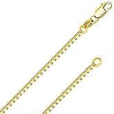 ITALIAN FASHIONS REAL Solid 14K Yellow or White Gold 0.50mm - 1.3mm Diamond-Cut Square Mirror Box Veneziana Chain Necklace with Lobster Claw Clasp | Multiple Lengths Available | Men Women | MADE IN ITALY