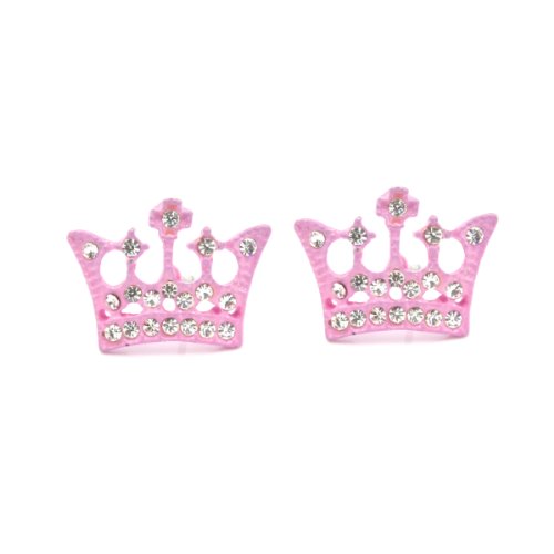 Pink Tone 14mm Large Crown Shape Iced Out Cz Crystal Stud Ear Earrings