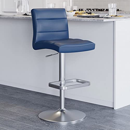 ZURI Lush Adjustable Height Dark Blue Swivel Armless Bar Stool