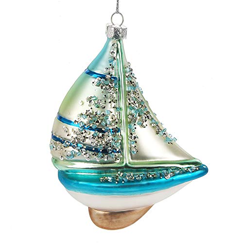 Midwest-CBK Blown Glass Sailboat Ornament 5 Inches - Beachfront Decor