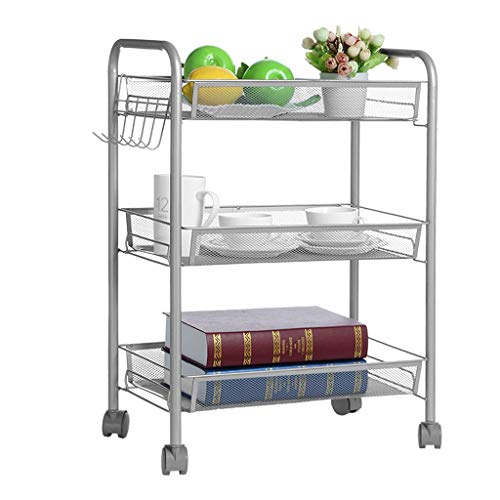 AKIMPE Storage Rack Mesh Wire Basket Rolling Cart Kitchen Cart with Wheels Shelving 3-Tier Large Cubes Collapsible Fabric Organizer Containers with Dual Handles for Clothes Home Nursery Closet Shelf