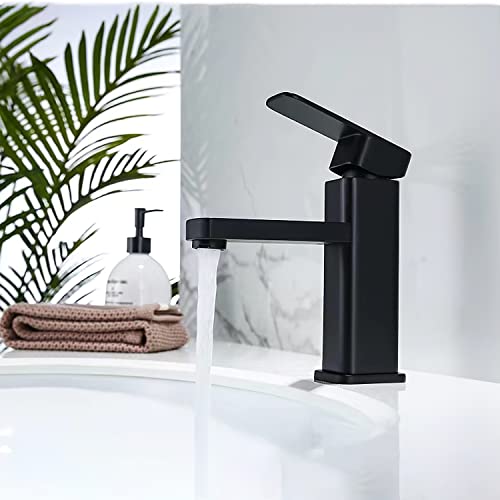 SOLVEX Mezcladora para Lavabo de Baño, Llave Monomando para Lavabo, Grifo para Lavabo de Baño, Llaves para Lavabo de baño Acero Inoxidable, con Líneas de Suministro, Acabado Negro, SP-10041-N