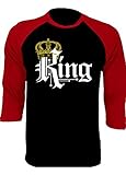 SR King and Queen Baseball Shirts Couple Matching Raglan 3/4 Sleeve T-Shirts-Black/Red-Medium-(King Only)