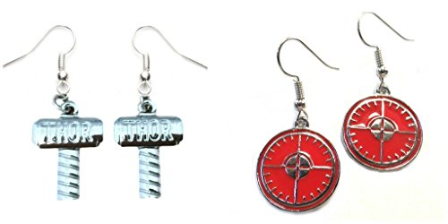 Thor Hammer and Hawkeye Logo Dangle Earrings w/Gift Box