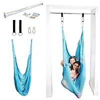 DreamGYM Net Therapy Indoor Swing with Doorway Support Bar | Sensory Swing for Adults and Children | Blue