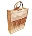 Natural Color Jute Burlap 3 Bottle Wine Carry Bag with front window and with cane handles size 11