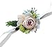 Yokoke Artificial Peony Silk Flower Boutonniere Bouquet Corsage Wristlet Vintage Fake Succulent Plants Champagne Corsage for Wedding Decor 2 Pc (Wristlet)