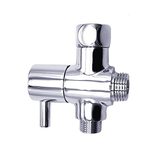 3-Way Shower Arm Diverter Valve - Universal Solid Brass 3/8â€™â€™ Inch Bathroom Shower Flow Control Splitter Replacement Part for Hand Held Showerhead and Fixed Spray Head (Polished Chrome) (A)