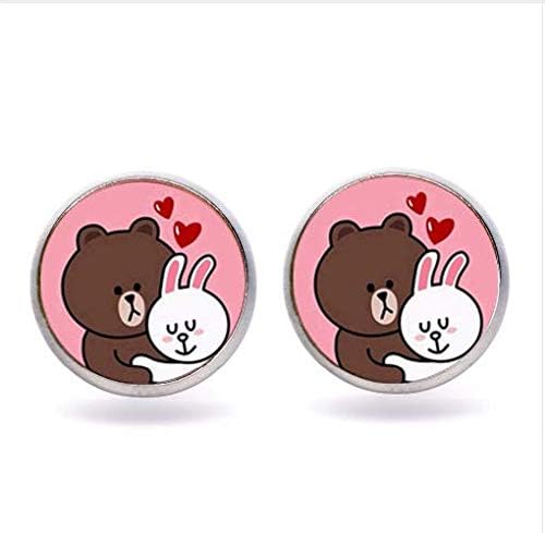Funny Cony Rabbit Brown Bear Stud Earrings, Handmade Bunny Rabbit Glass Earrings