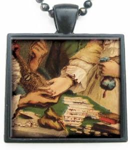 Palm Reader Fortune Teller Glass Tile Pendant Necklace Black Tray and Chain
