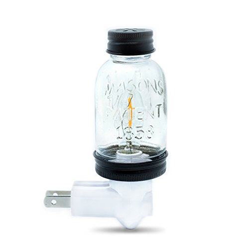 Rustic LED Mini Mason Jar Night Light | Auto On/Off Sensor | Quality Constuction with Embossed Glass and Metal | Energy Efficient LED Bulb | Classic Timeless Design - Thumbnail 4