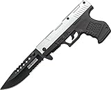 TAC Force TF-756BS Pistol-Style Assisted Opening Folding Knife, Black Blade, Black/Silver Handle, 4-1/2-Inch Closed