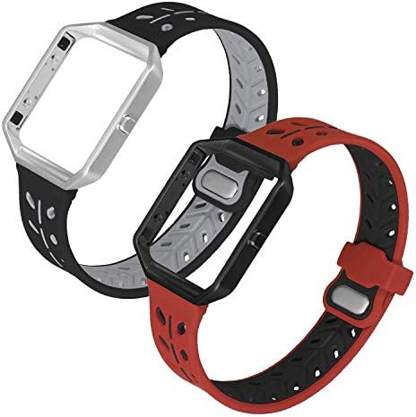 ESeekGo Compatible with Fitbit Blaze Bands Sport, 2 Pack Soft Silicone Breathable Replacement Wristband with Metal Frame Compatible with Fitbit Blaze Fitness Watch Bracelet (No Tracker)