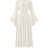 Geehora Renaissance Dress Women's Halloween Costume - Convertible Maxi Dress Lace-up V-Neck, Bell Sleeves & High-Low Skirt