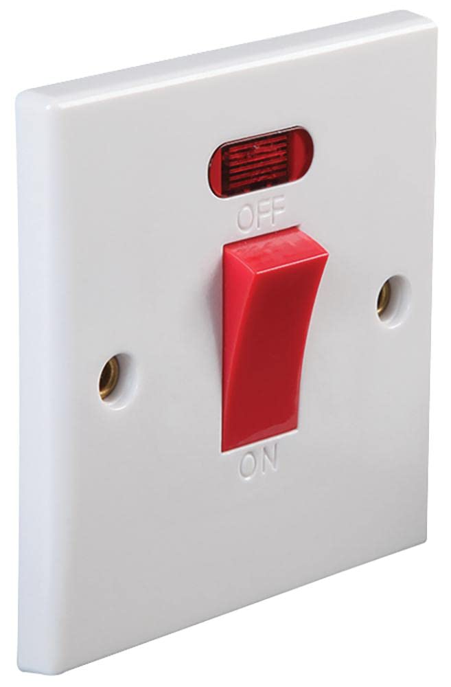 PRO ELEC PEL01400 1-Gang Rounded Edge DP Wall Switch with Neon Indicator, 45A, 250V