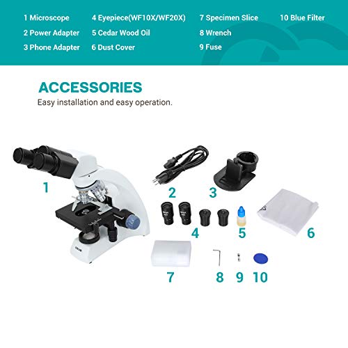 ESSLNB Biological Microscope with Phone Adapter 40X-2000X Binocular Microscope NA1.25 Abbe Condenser X/Y Mechanical Stage - Thumbnail 6