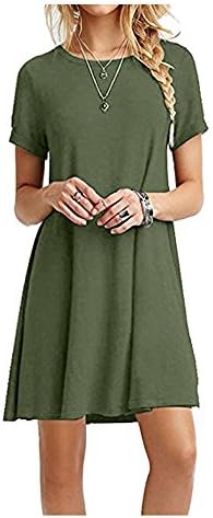 Women's Casual Plain Short Sleeve Round Neck Simple T-Shirt Loose Dress Army Green